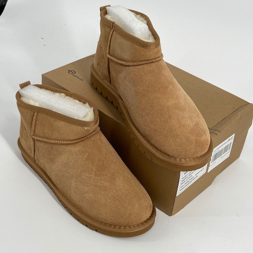Evellyhootd Women Chestnut Suede Leather Snow Boots Faux Fur Lined EU 43 US 11
